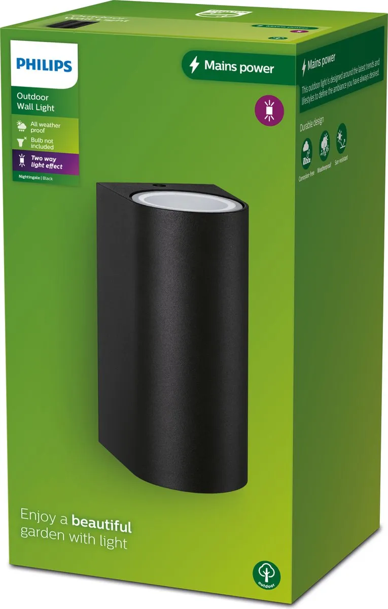 Philips Nightingale Wandlamp Zwart - Up & Downlight