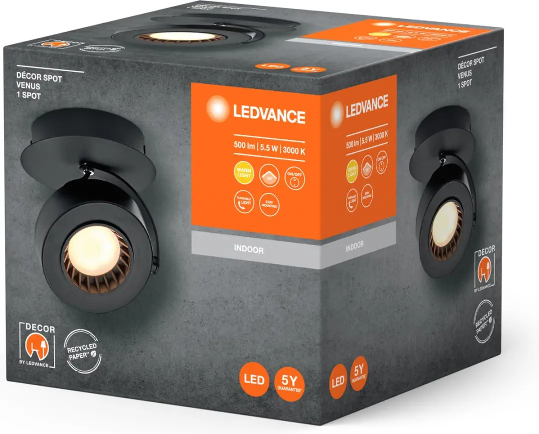 LEDVANCE Decor Spot Venus - 5,5W - 3000K - Zwart - afbeelding 4 van 5