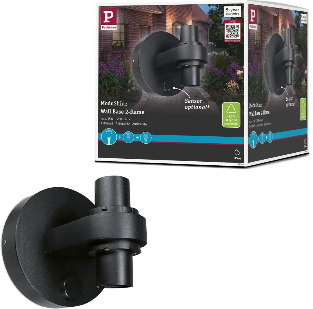 ModuShine Wandbevestiging Dubbele lichtuitgang IP44 rond Antraciet