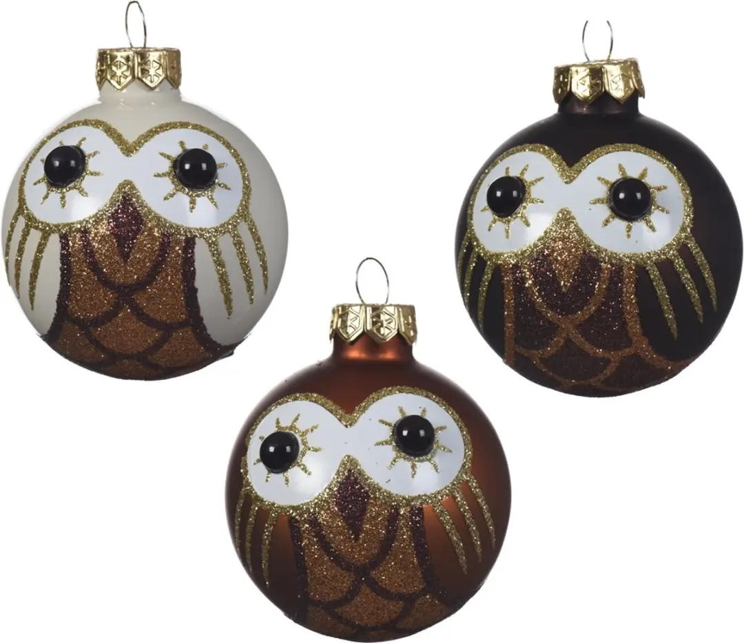 Decoris Uil Kerstbal Glas 6cm
