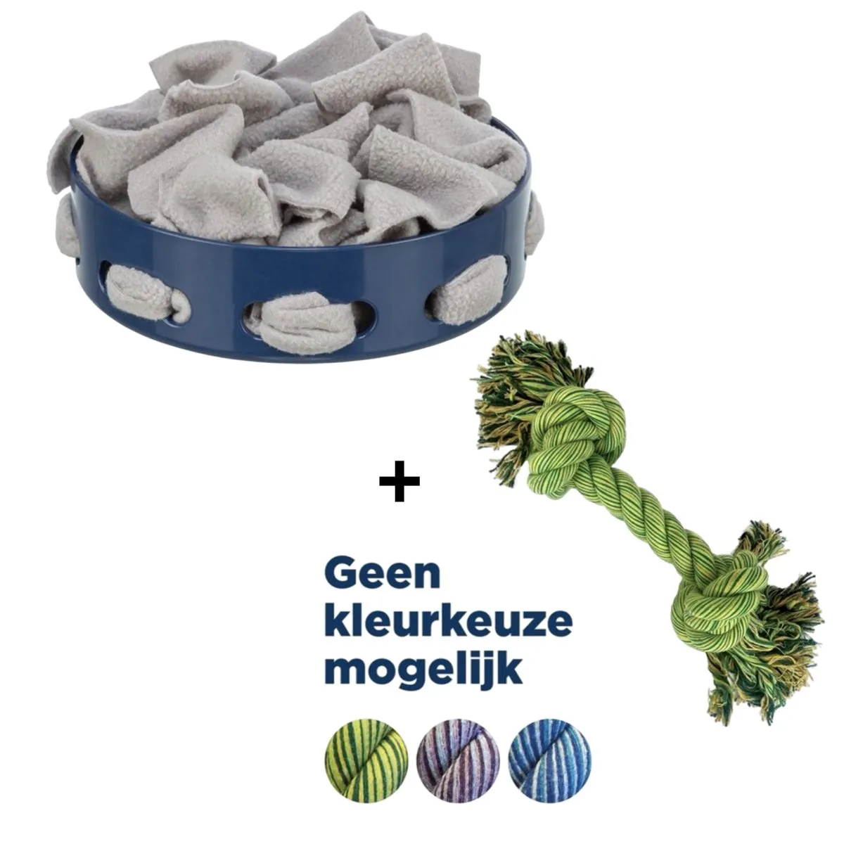 Trixie Hide'n'Sniff Bowl + Flossin Fun Knoop - 38cm - Blauw