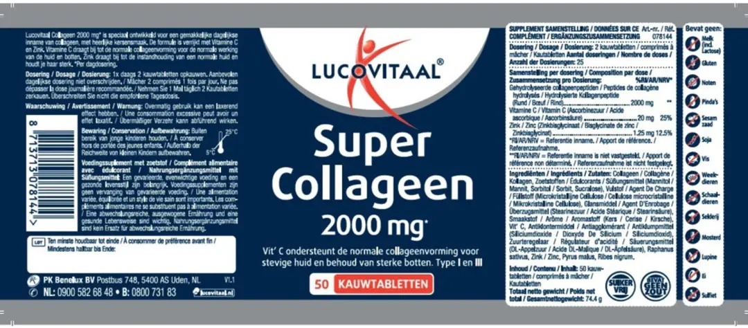 Lucovitaal Super Collageen 2000mg Kauwtabletten - 2x50 Stuks - afbeelding 2 van 2