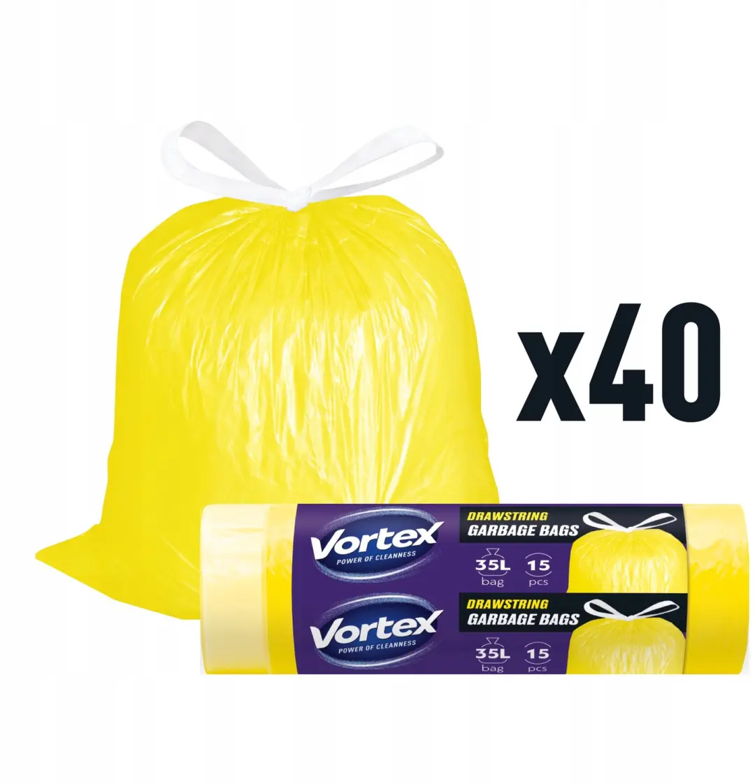 Vortex Afvalzakken 35L Geel met Trekband