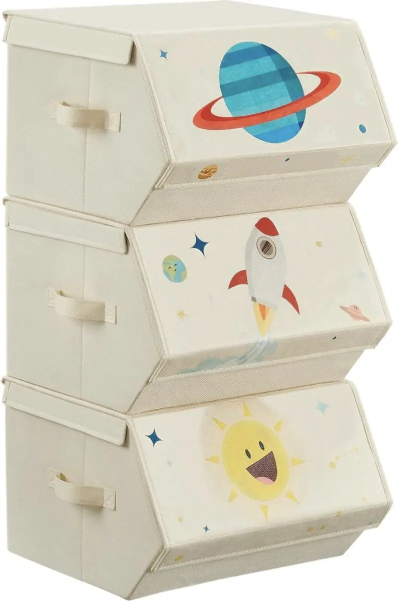 Opbergbox, set van 3, opvouwbare box, stapelbare stoffen box, met magnetisch kle