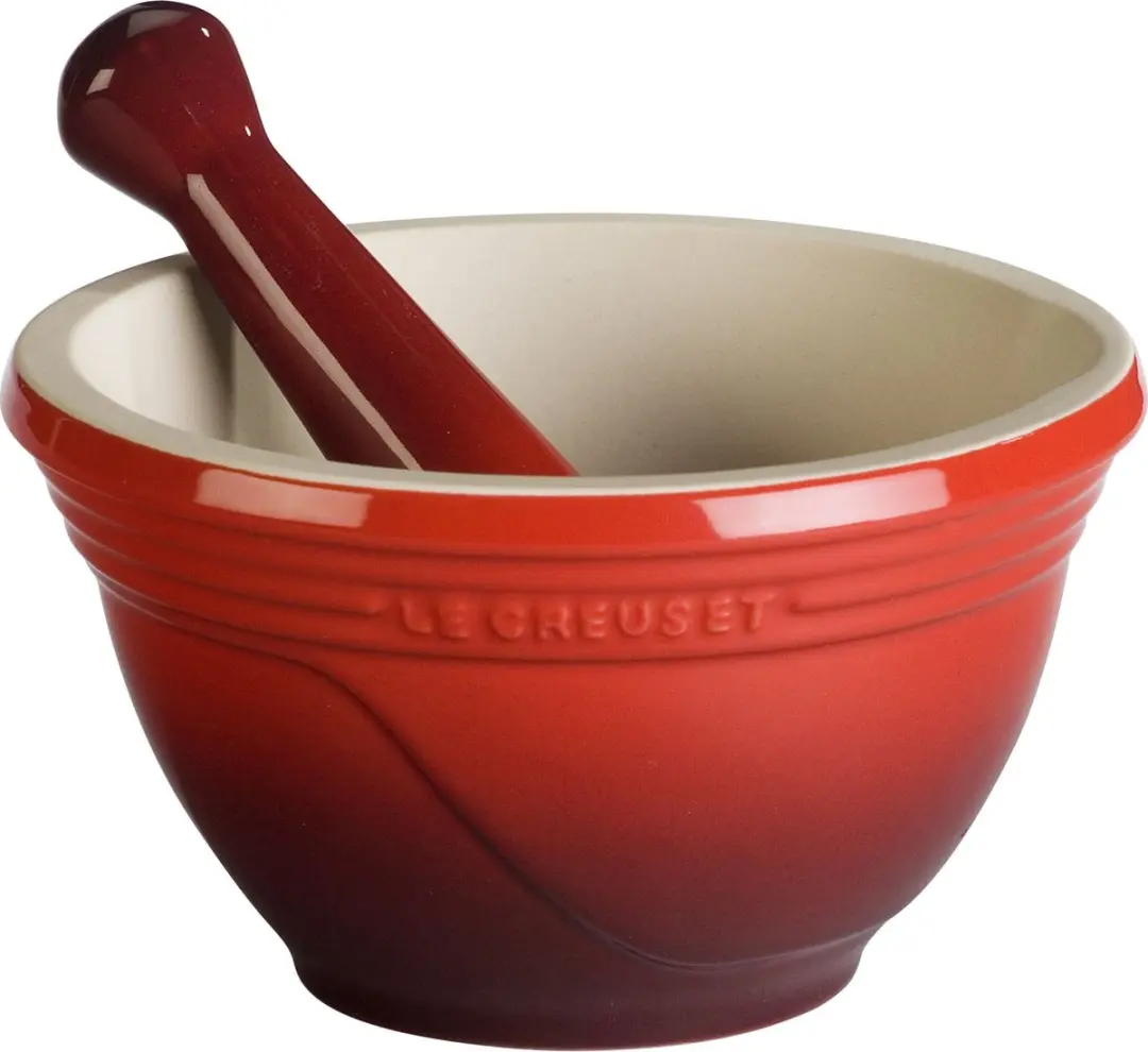 Le Creuset vijzel met stamper Kersenrood 12 cm