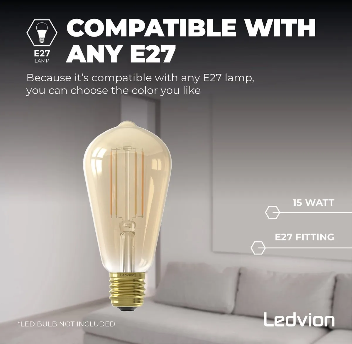 Ledvion LED Wandlamp met Sensor E27 35W - Zwart IP44