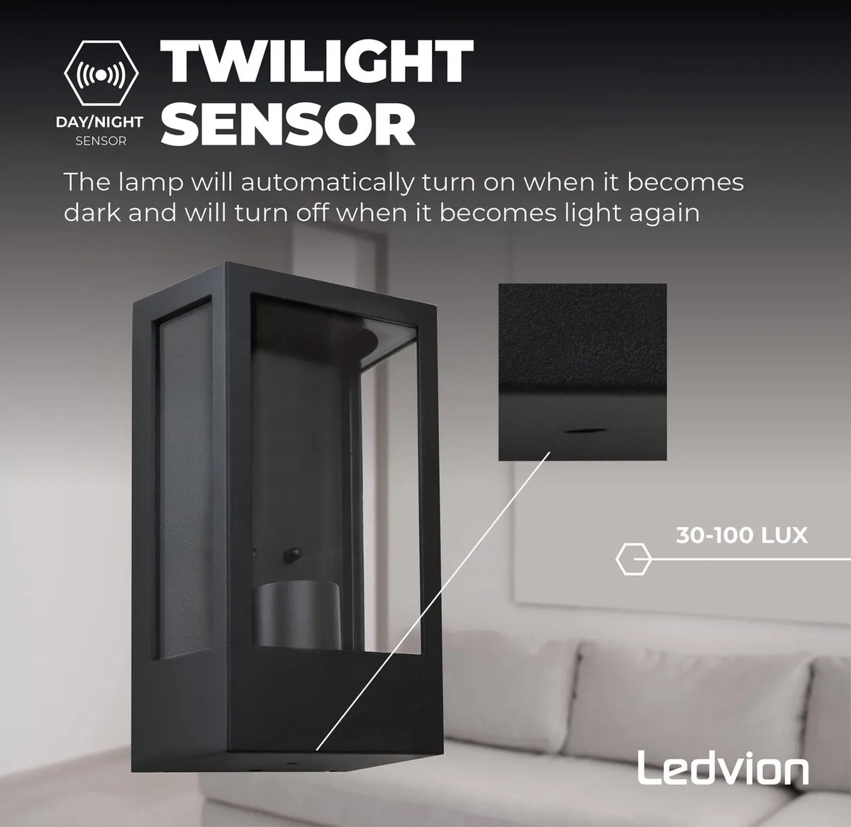 Ledvion LED Wandlamp met Sensor E27 35W - Zwart IP44