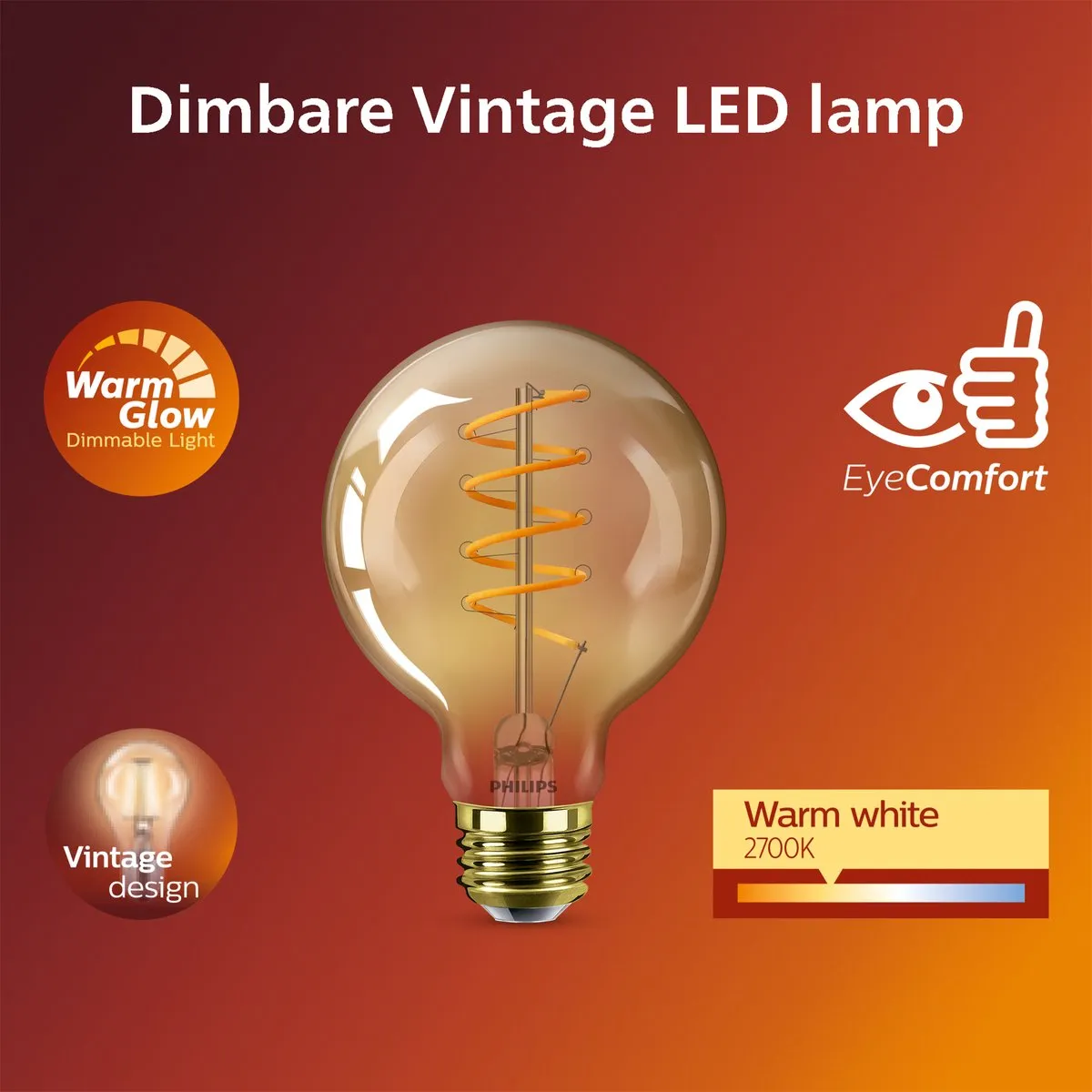Philips Deco LED WarmGlow E27 G95 - 7W - Amber