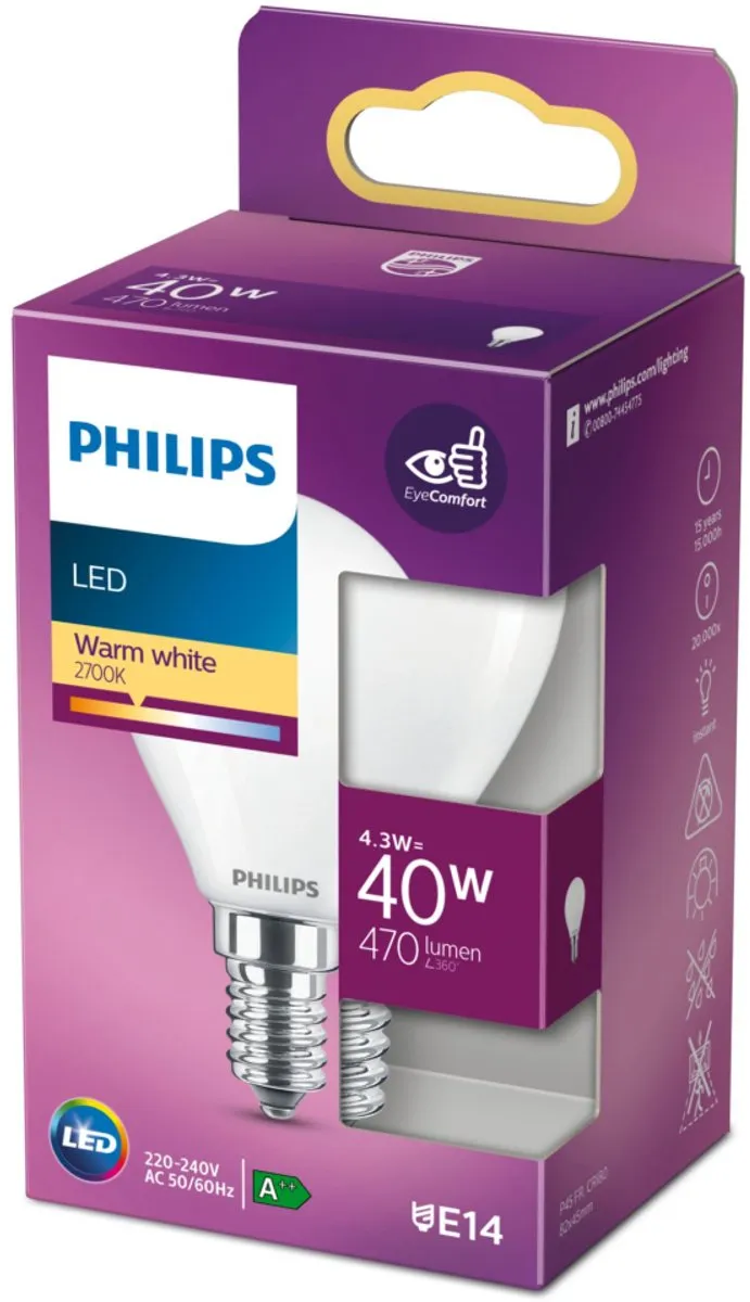 Philips LED Kogellamp E14 Warmwit 4W Mat