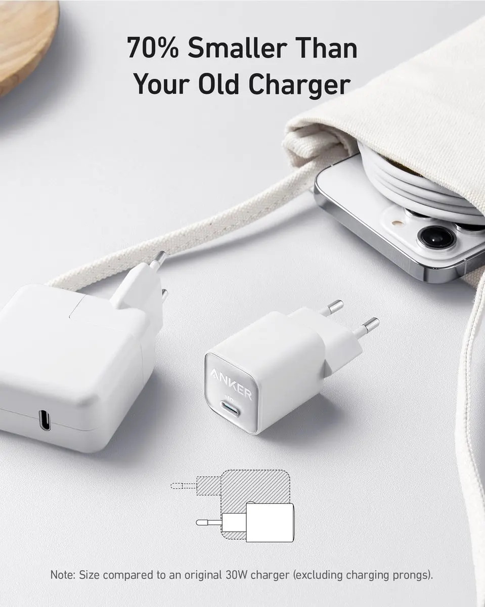 Anker 511 Nano 3 USB-C Oplader 30W - Wit - afbeelding 5 van 6
