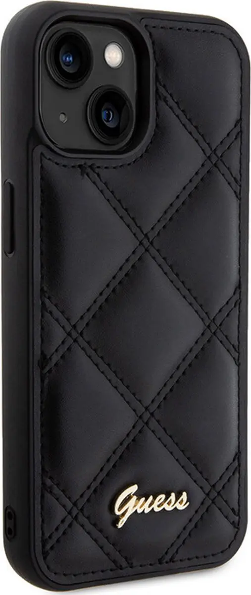 Guess Quilted Metal Logo Hoes - iPhone 15 - Zwart - afbeelding 2 van 6