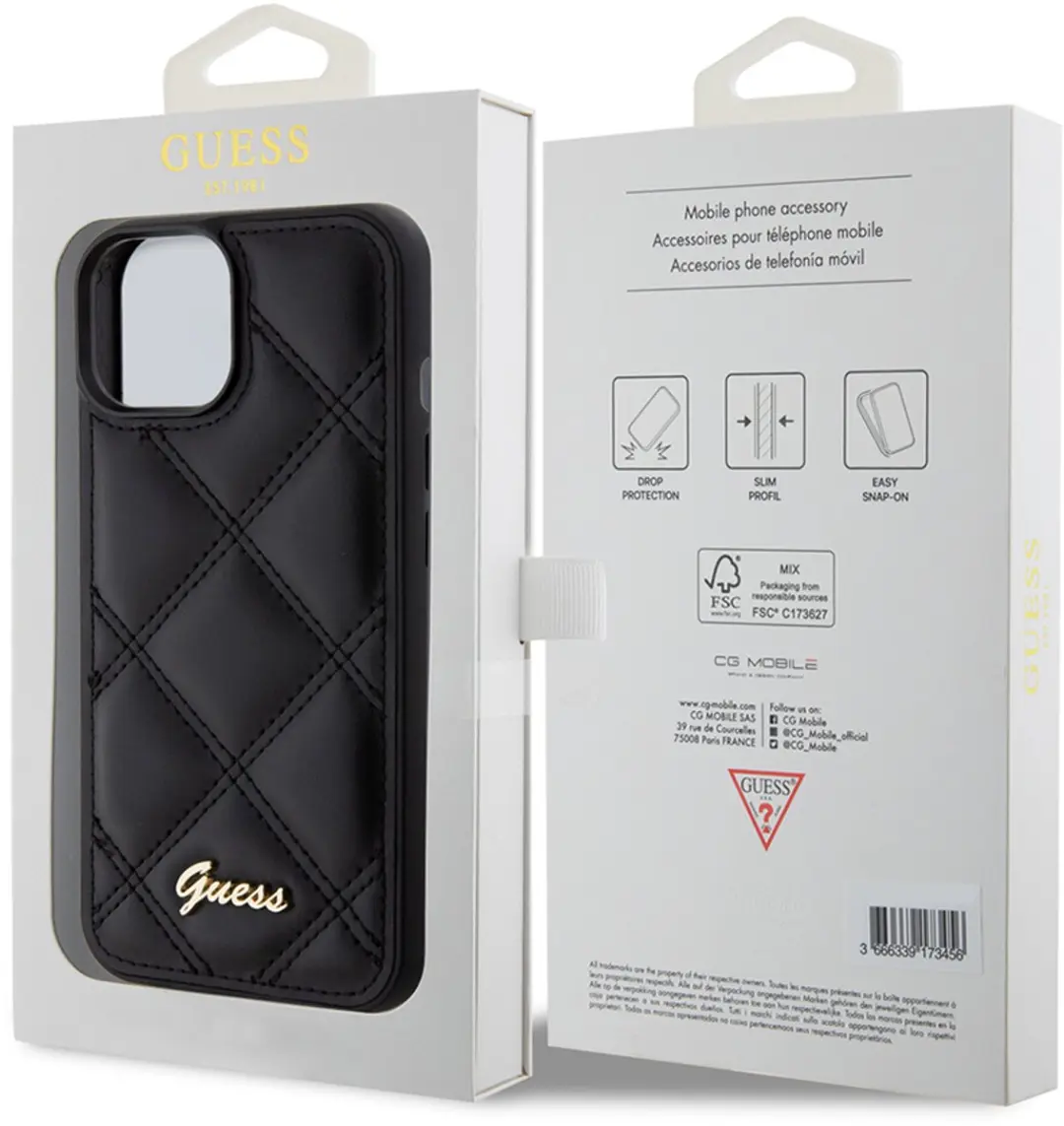Guess Quilted Metal Logo Hoes - iPhone 15 - Zwart - afbeelding 3 van 6