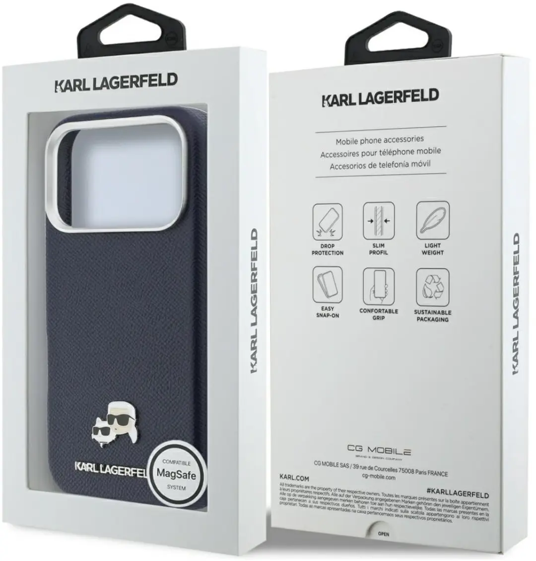 Karl Lagerfeld Saffiano Karl & Choupette Pins MagSafe Hoes - Blauw - afbeelding 6 van 6