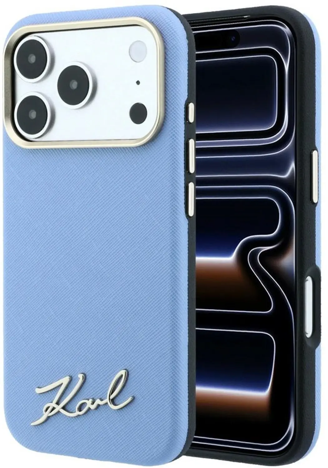 Karl Lagerfeld Saffiano Small Script MagSafe Hoesje Light Blue