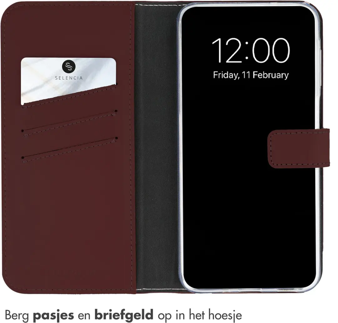Selencia Bookcase Hoesje Samsung Galaxy A27 - Echt Leder - Burgundy - afbeelding 3 van 6