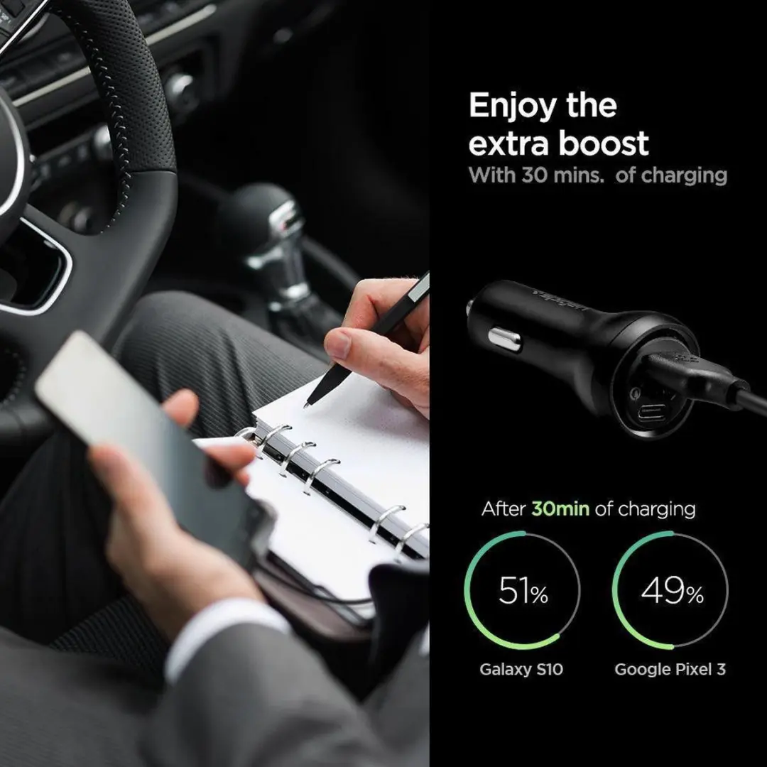 Spigen F31QC USB-C Oplader Auto 45W - Zwart - afbeelding 4 van 6