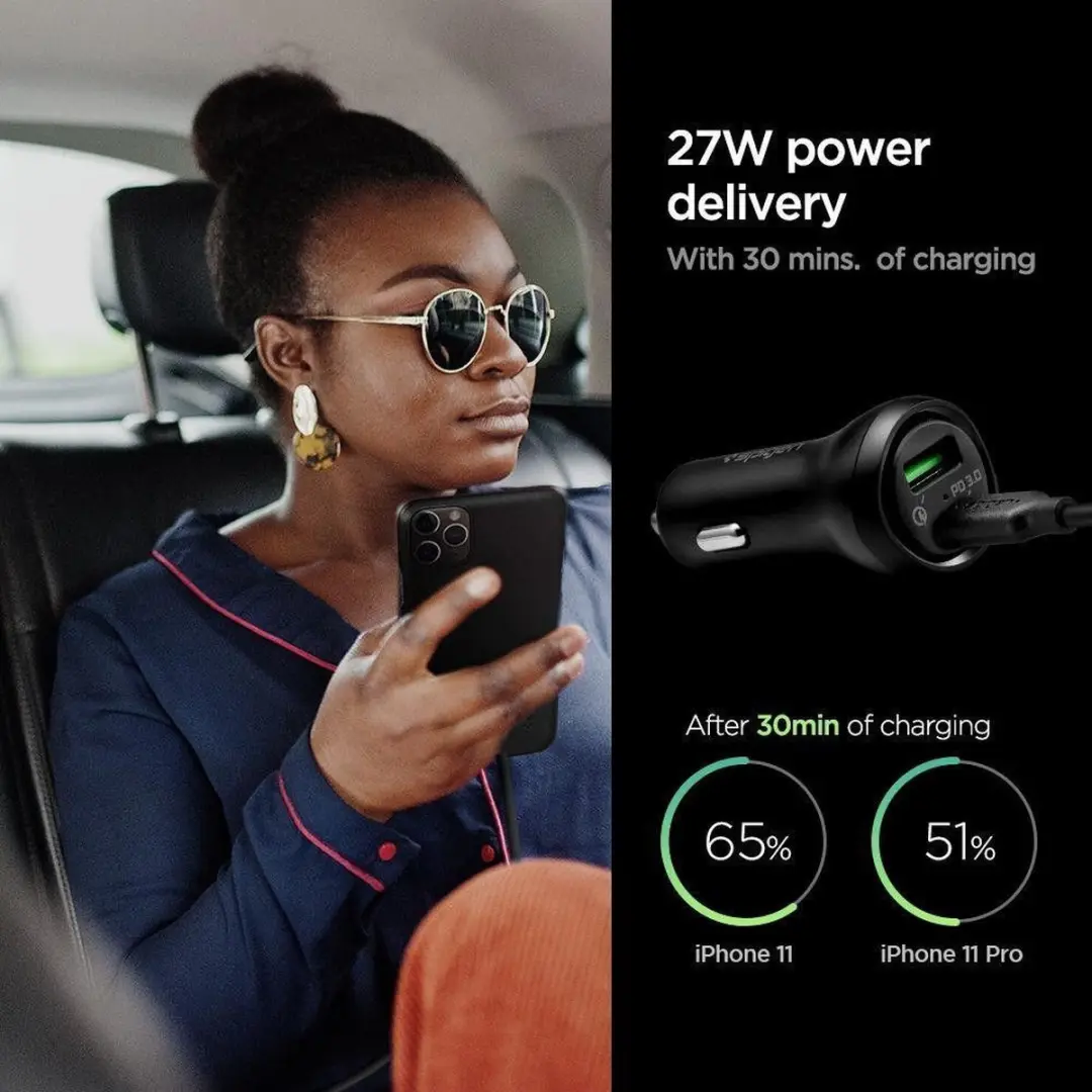 Spigen F31QC USB-C Oplader Auto 45W - Zwart - afbeelding 5 van 6