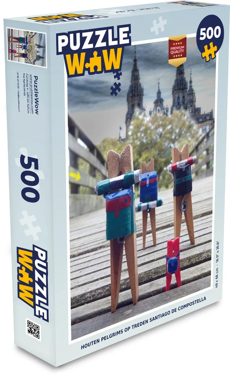 PuzzleWow Santiago de Compostella Houten Legpuzzel 500 Stuks - Multicolor