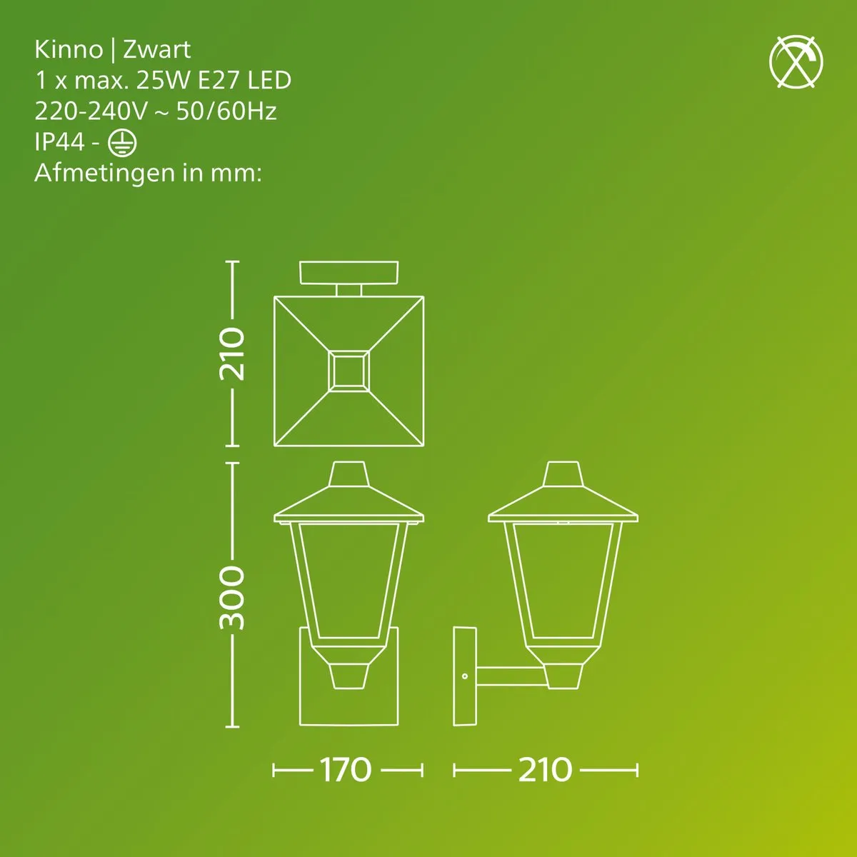 Philips Kinno Wandlamp E27 Zwart - IP44