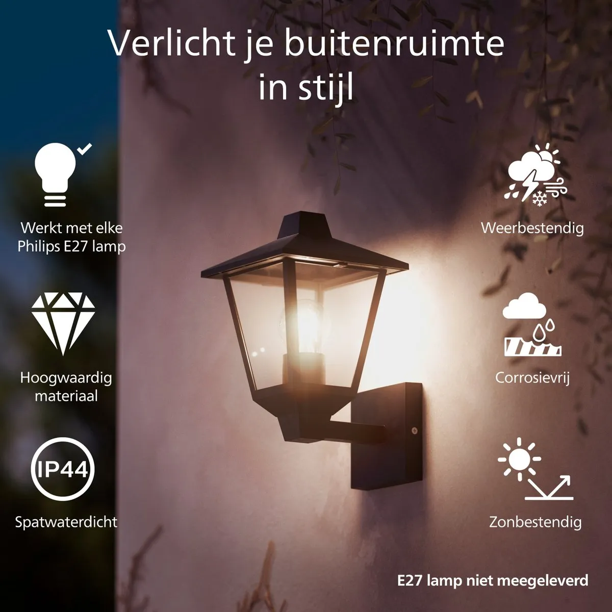 Philips Kinno Wandlamp E27 Zwart - IP44
