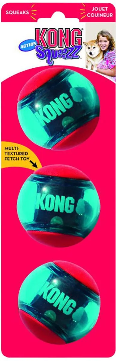 KONG Squeezz Action Hondenbal - Rubber - Rood - L