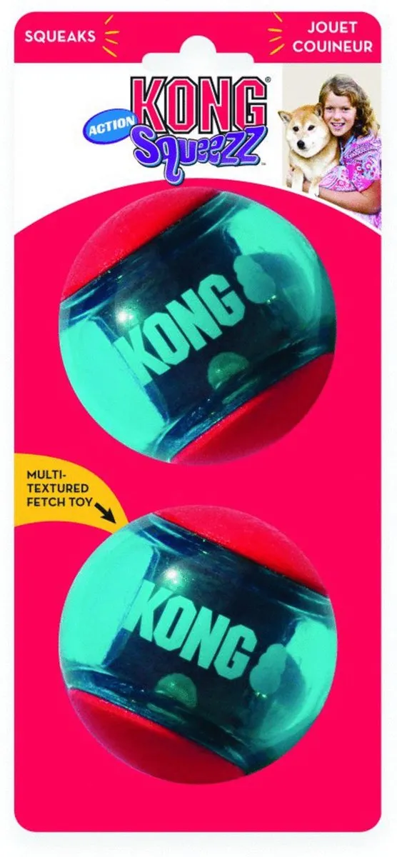 KONG Squeezz Action Hondenbal - Rubber - Rood - L