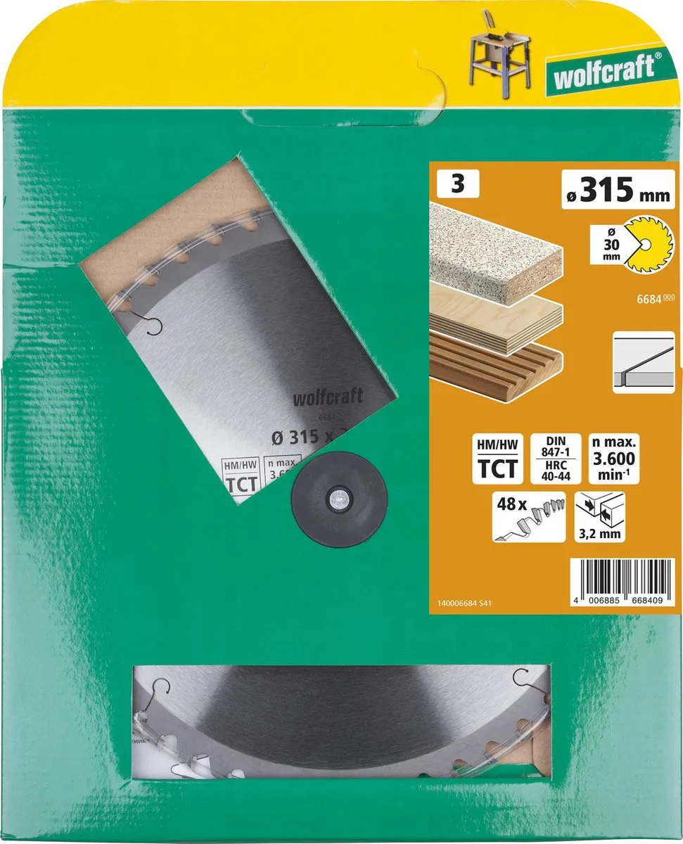 Wolfcraft Tafelcirkelzaagblad HM 315mm 48 Tanden - 6684000