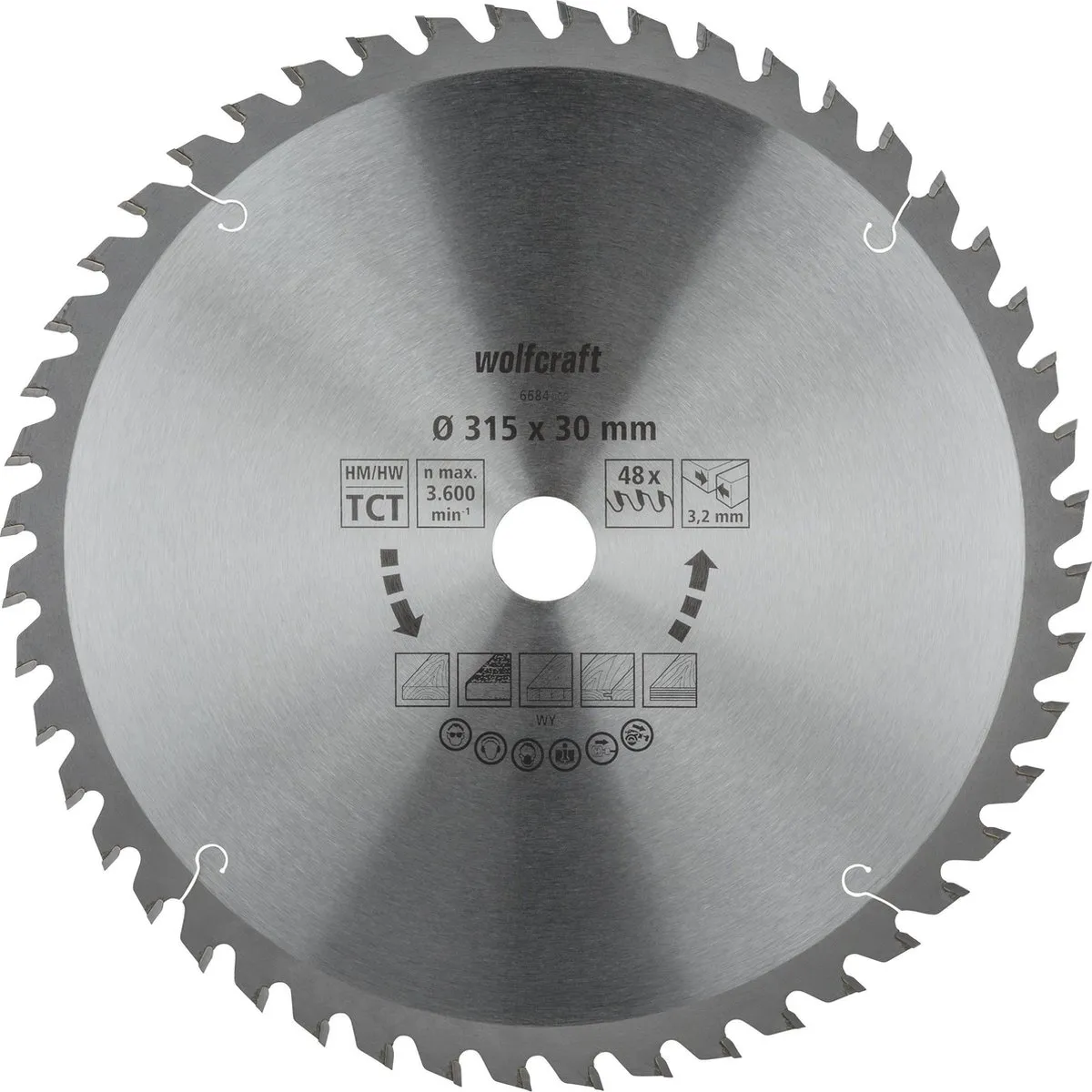 Wolfcraft Tafelcirkelzaagblad HM 315mm 48 Tanden