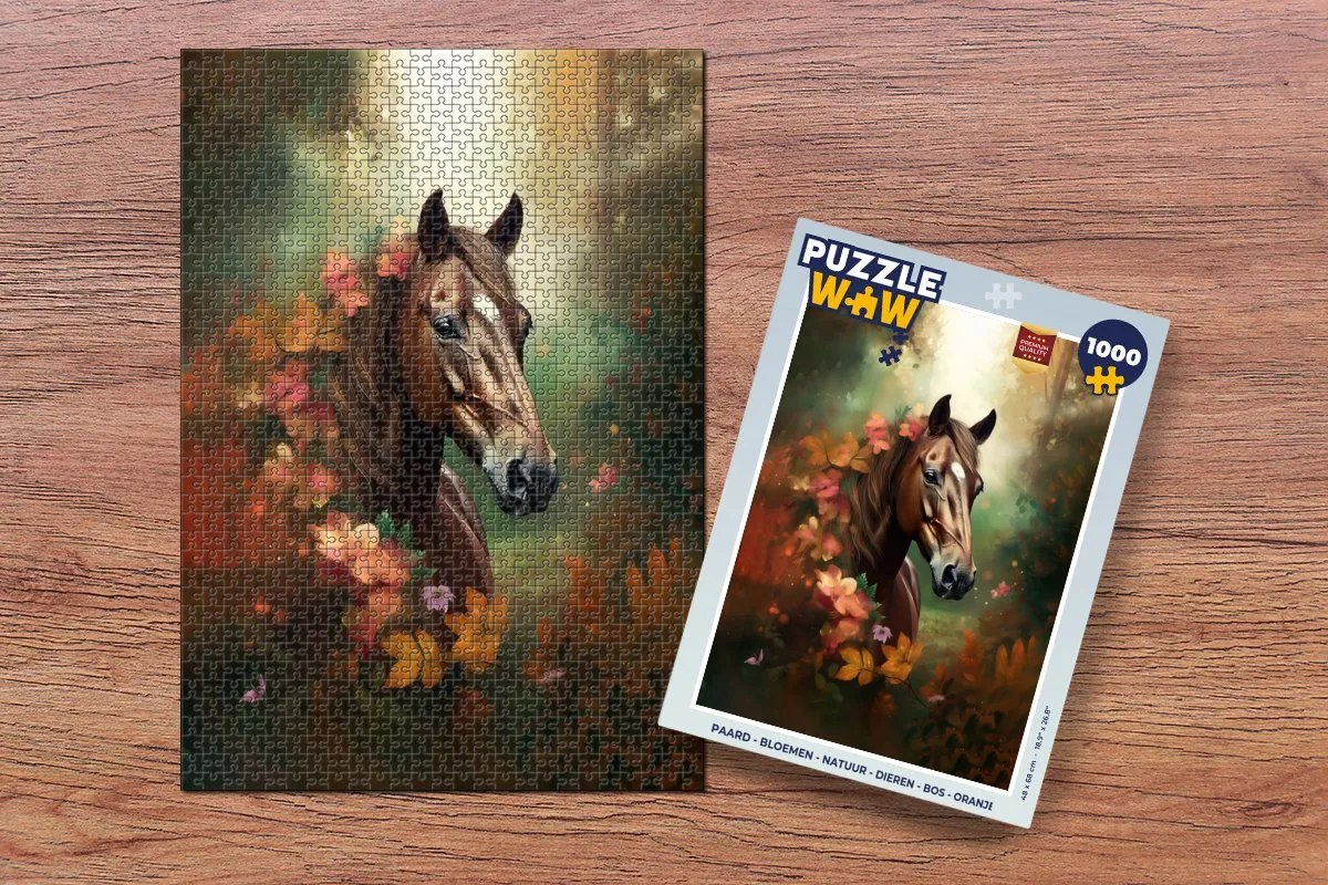 PuzzleWow Legpuzzel Paard - Bloemen - Natuur 1000 Stuks - Multicolor