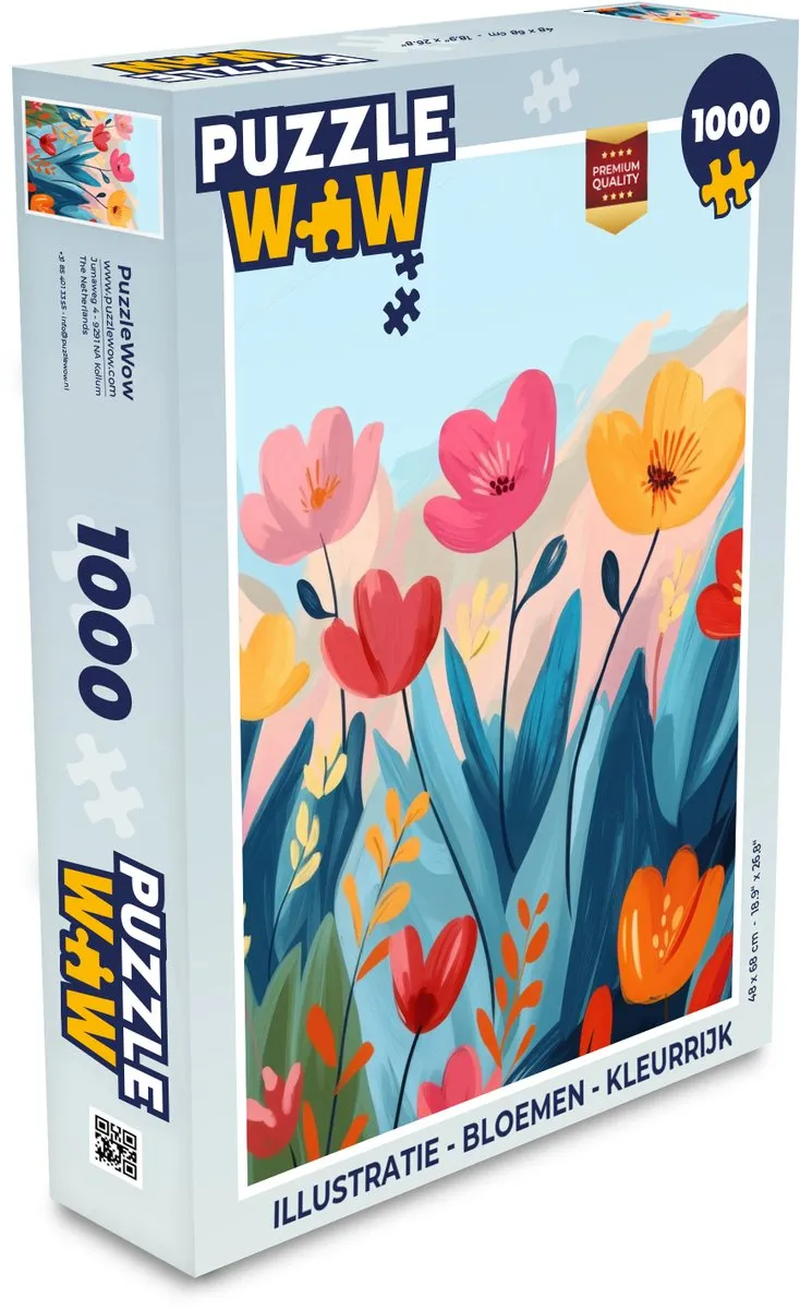 PuzzleWow Bloemen Legpuzzel 1000 Stuks - Blauw