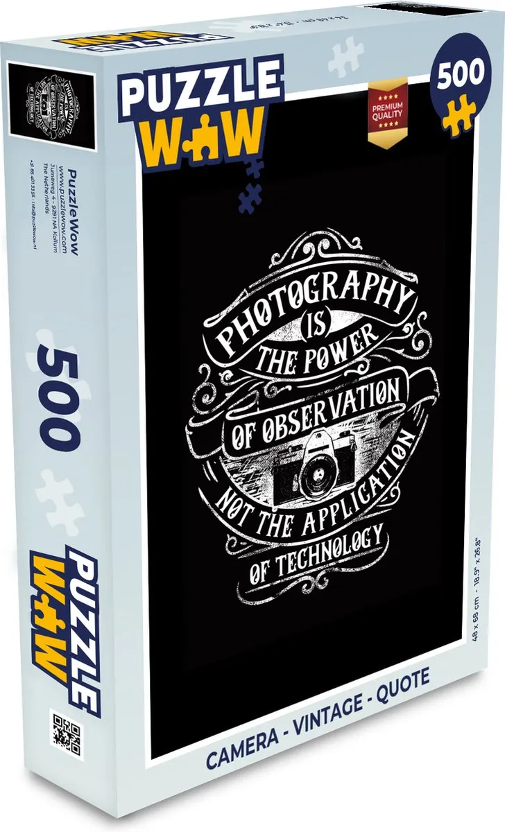 PuzzleWow Camera Vintage Quote Legpuzzel 500 Stuks - Multicolor