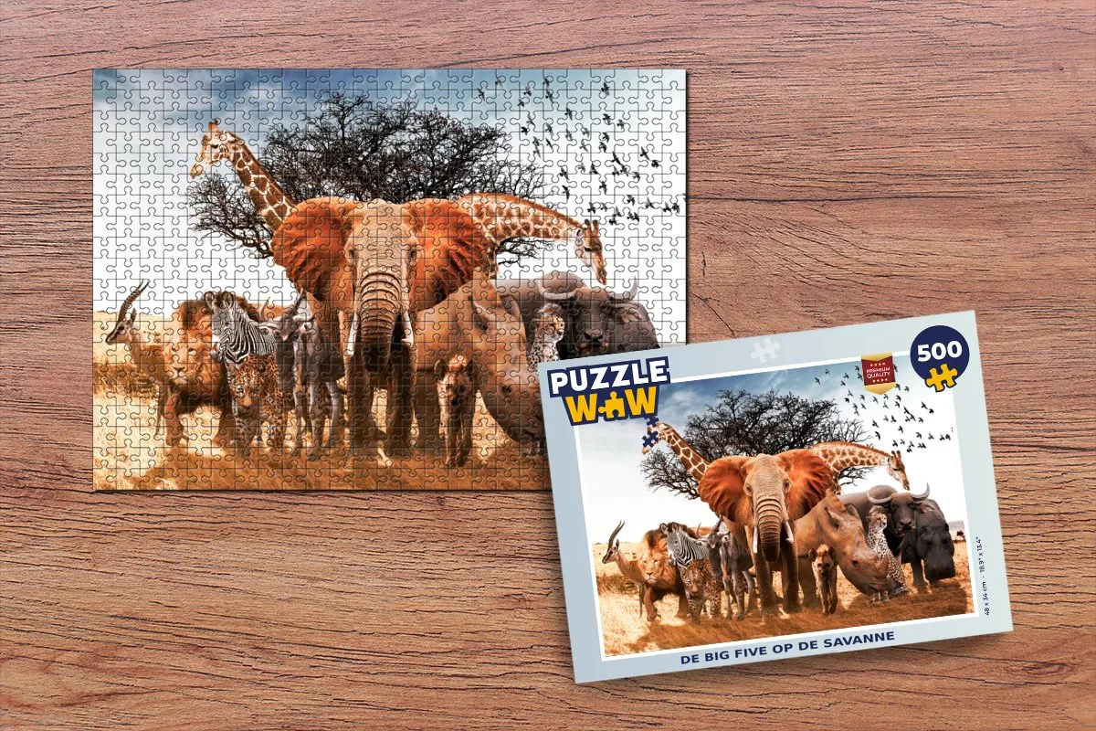 PuzzleWow Dieren Legpuzzel 500 Stuks - Giraffe & Olifant Multicolor