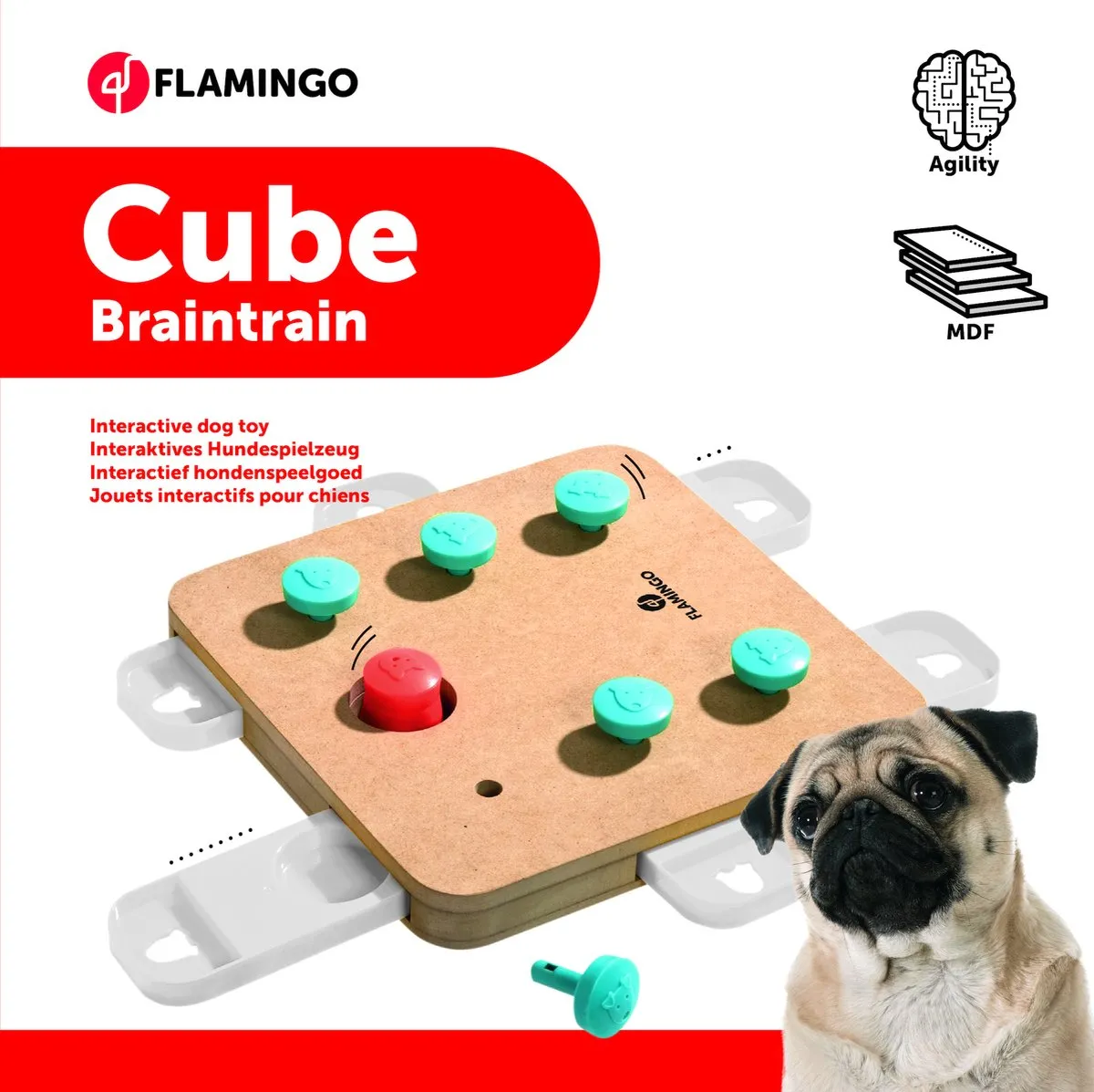 Flamingo Brain Train Cube Houten Denkspel Hond - 32x32x5cm - afbeelding 3 van 3