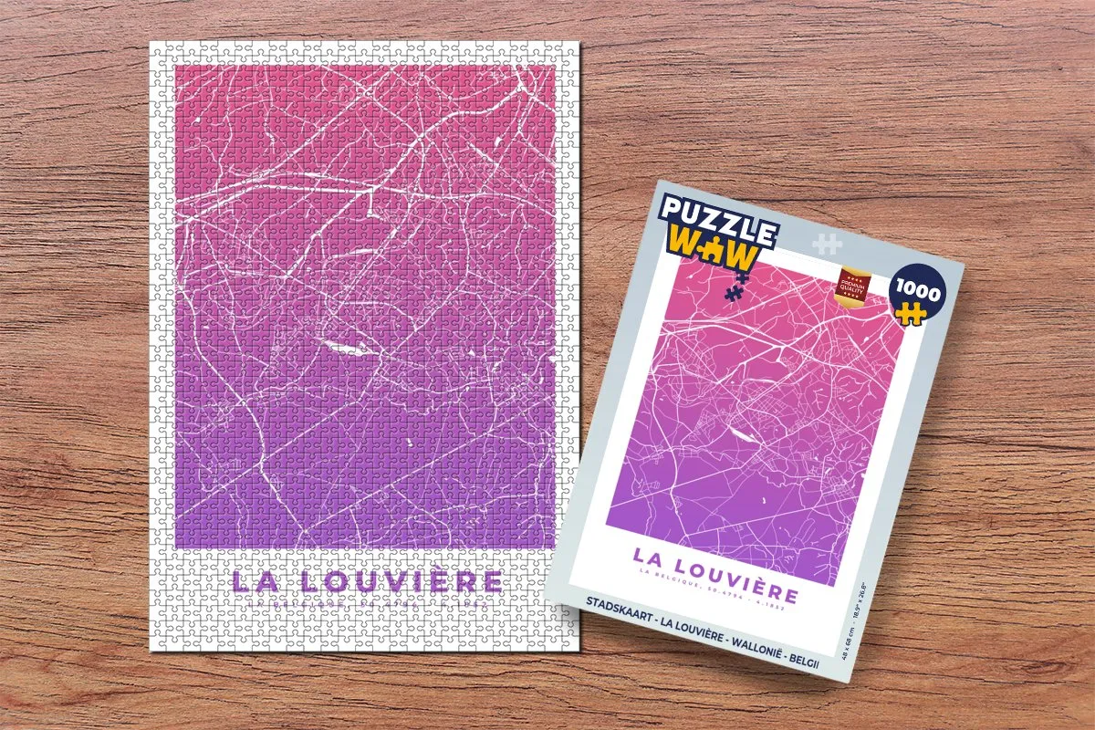 PuzzleWow Stadskaart La Louvière 1000 Puzzelstukken - Multicolor