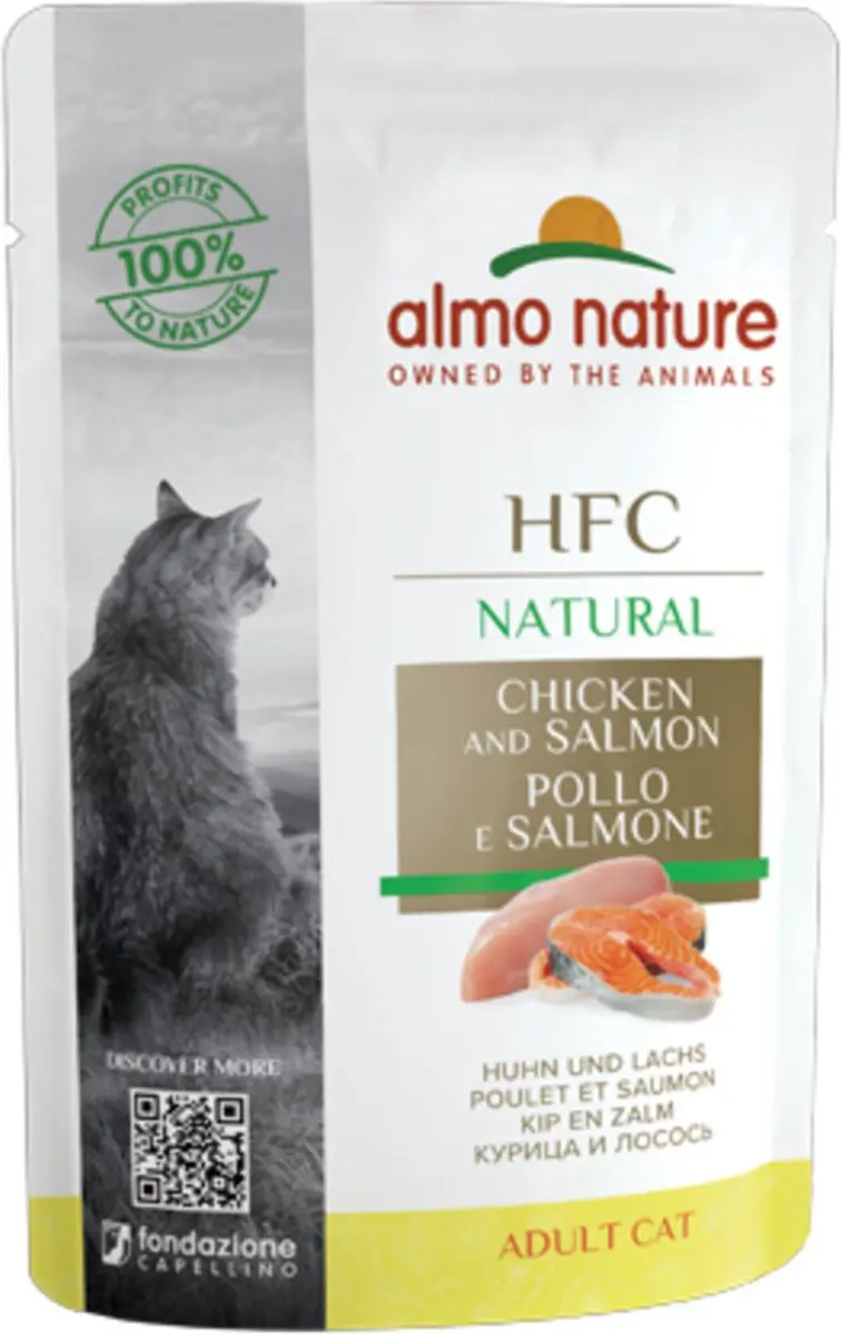 48x Almo Nature HFC Natural Kattenvoer Nat Maaltijdzakje Kip & Zalm 55 gr