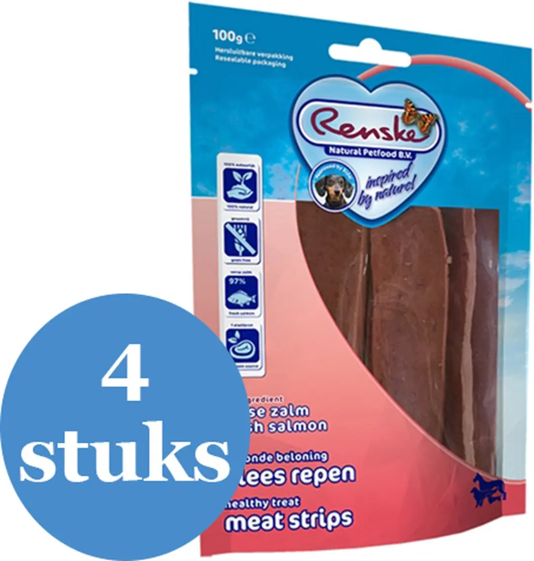Renske Gezonde Beloning Vlees Strip Zalm Hondensnack