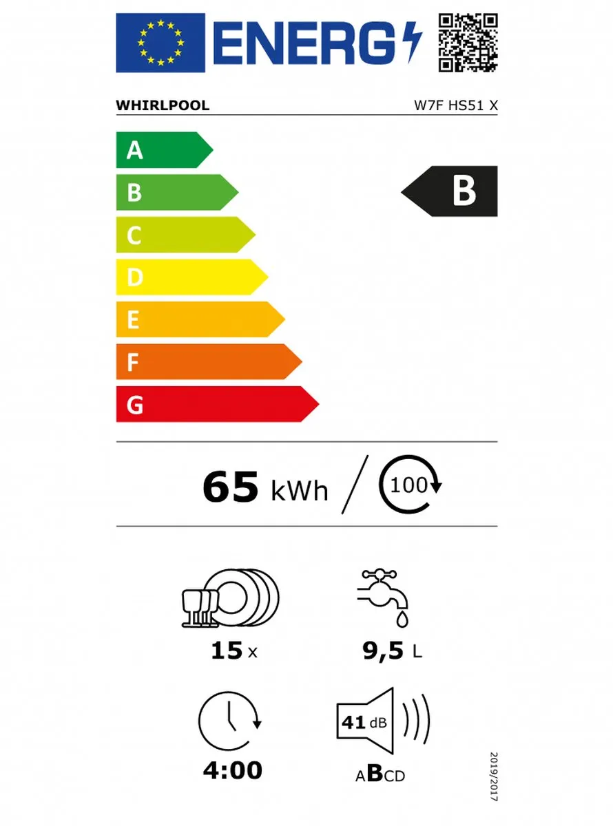 Whirlpool MaxiSpace W7F HS51 X Vaatwasser 15 Couverts - B