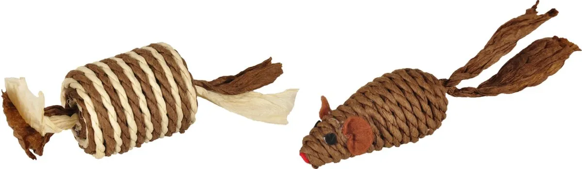Flamingo Kattenspeeltje Paper Muis en Roller - Bruin/Grijs