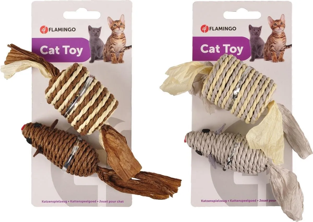 Flamingo Kattenspeeltje Paper Muis en Roller - Bruin/Grijs