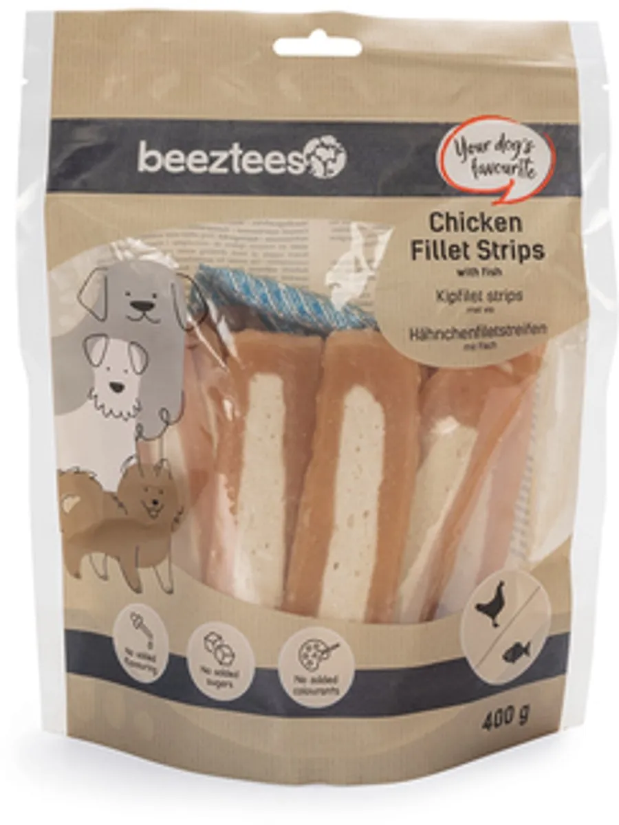 Beeztees Kipfilet Strips with Fish Hondensnack 400g