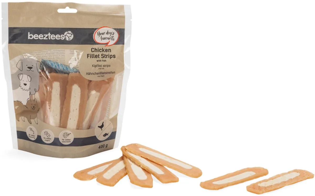 Beeztees Kipfilet Strips with Fish Hondensnack 400g