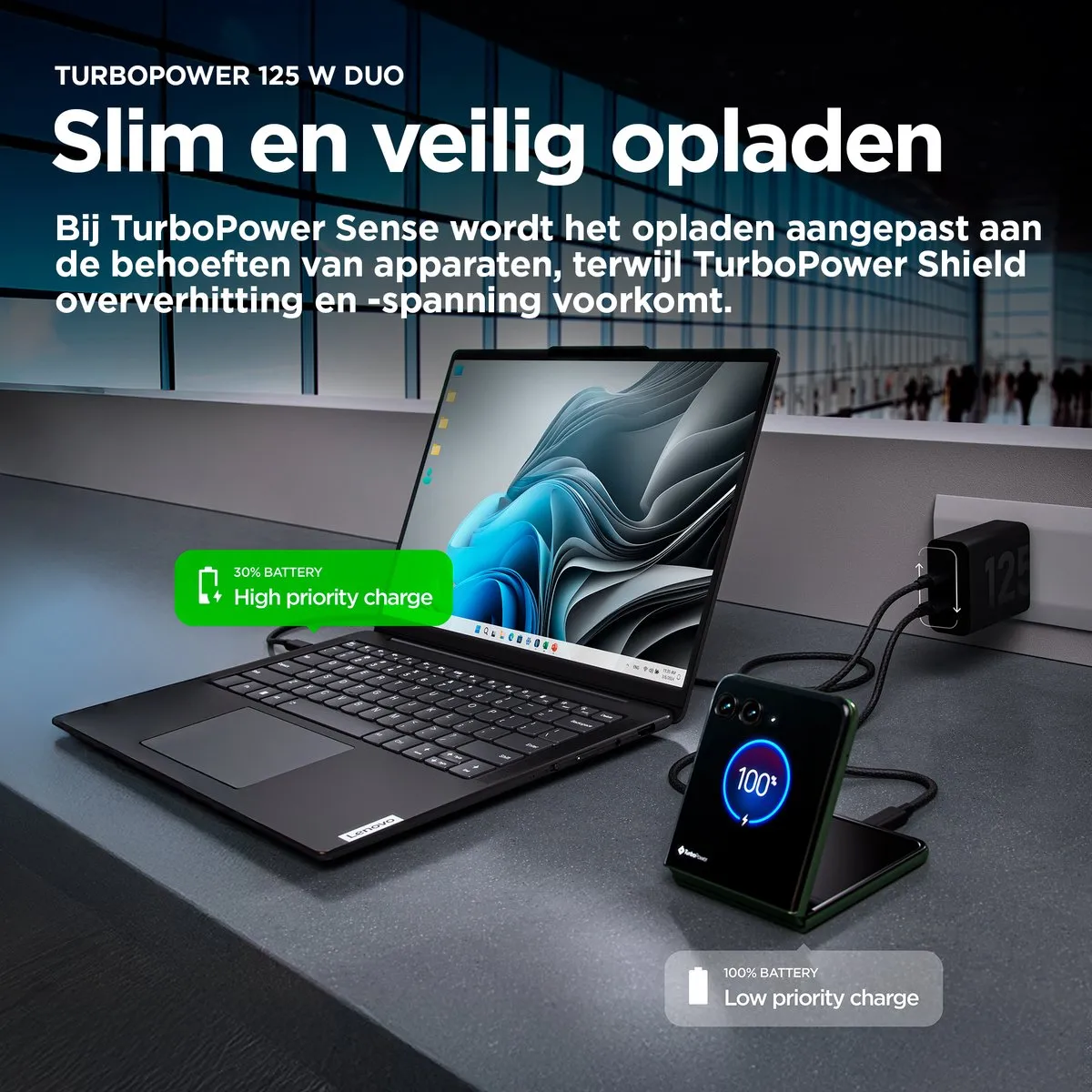 Motorola TurboPower 125W Duo Oplader PG38C06632 - 2x USB-C - Zwart
