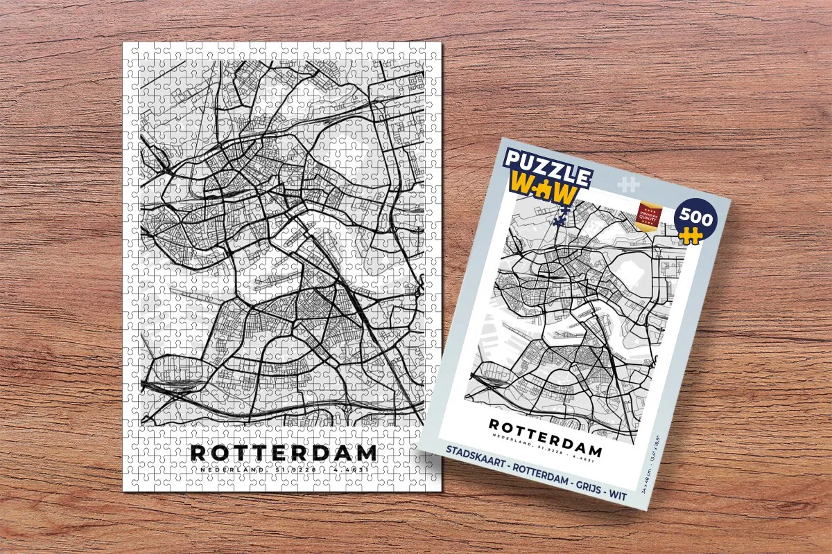 PuzzleWow Stadskaart Rotterdam Legpuzzel 500 Stuks - Multicolor