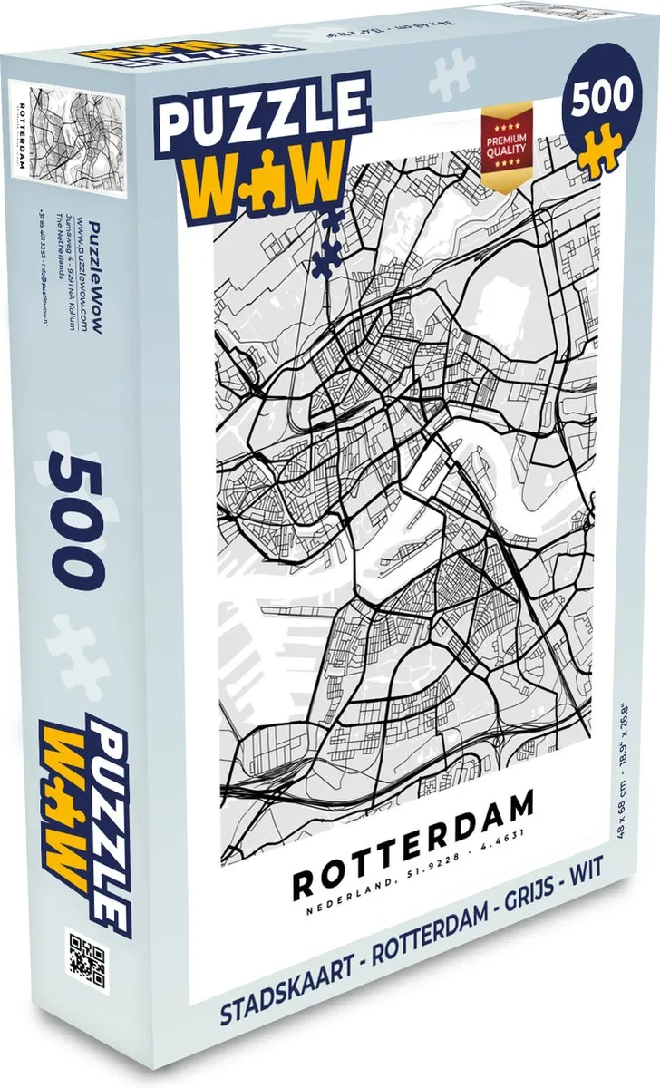 PuzzleWow Stadskaart Rotterdam Legpuzzel 500 Stuks