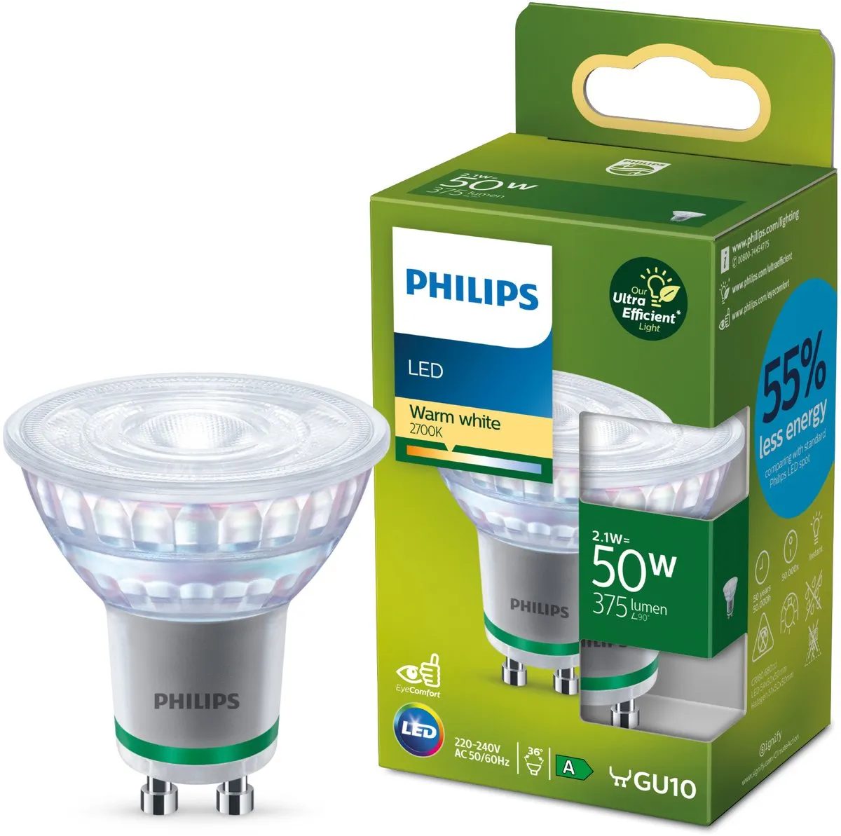 Philips Ultra Efficient LED Spot GU10 2.1W