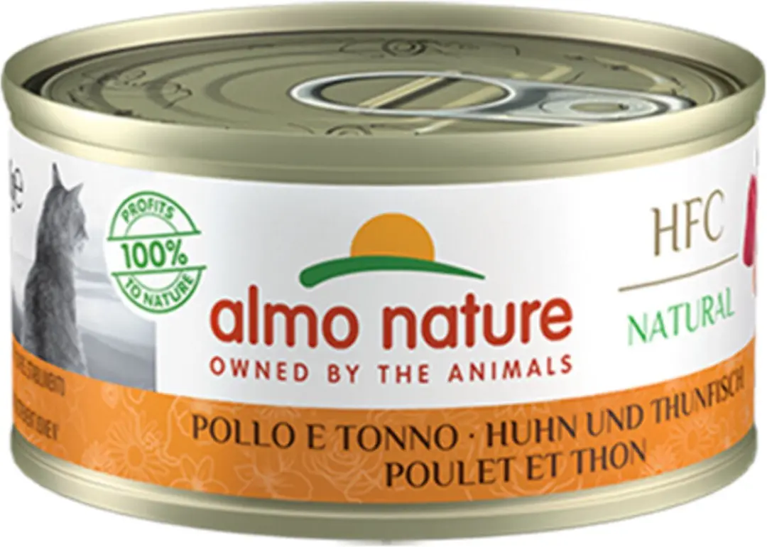 48x Almo Nature HFC Natural Kattenvoer Nat Blikje Kip & Tonijn 70 gr