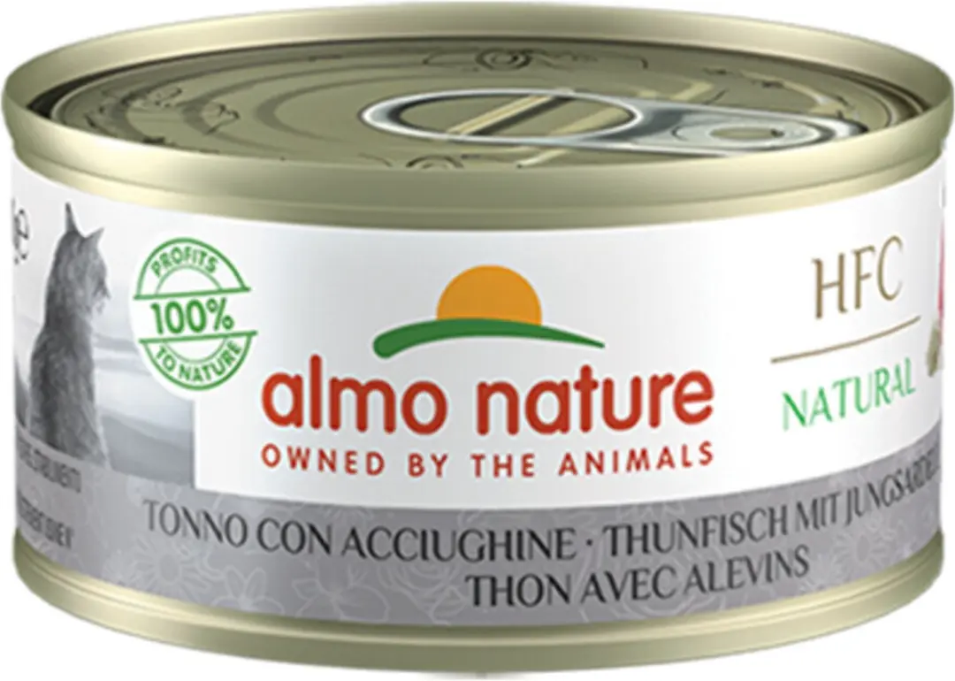48x Almo Nature HFC Natural Kattenvoer Nat Blikje Tonijn & Ansjovis 70 gr