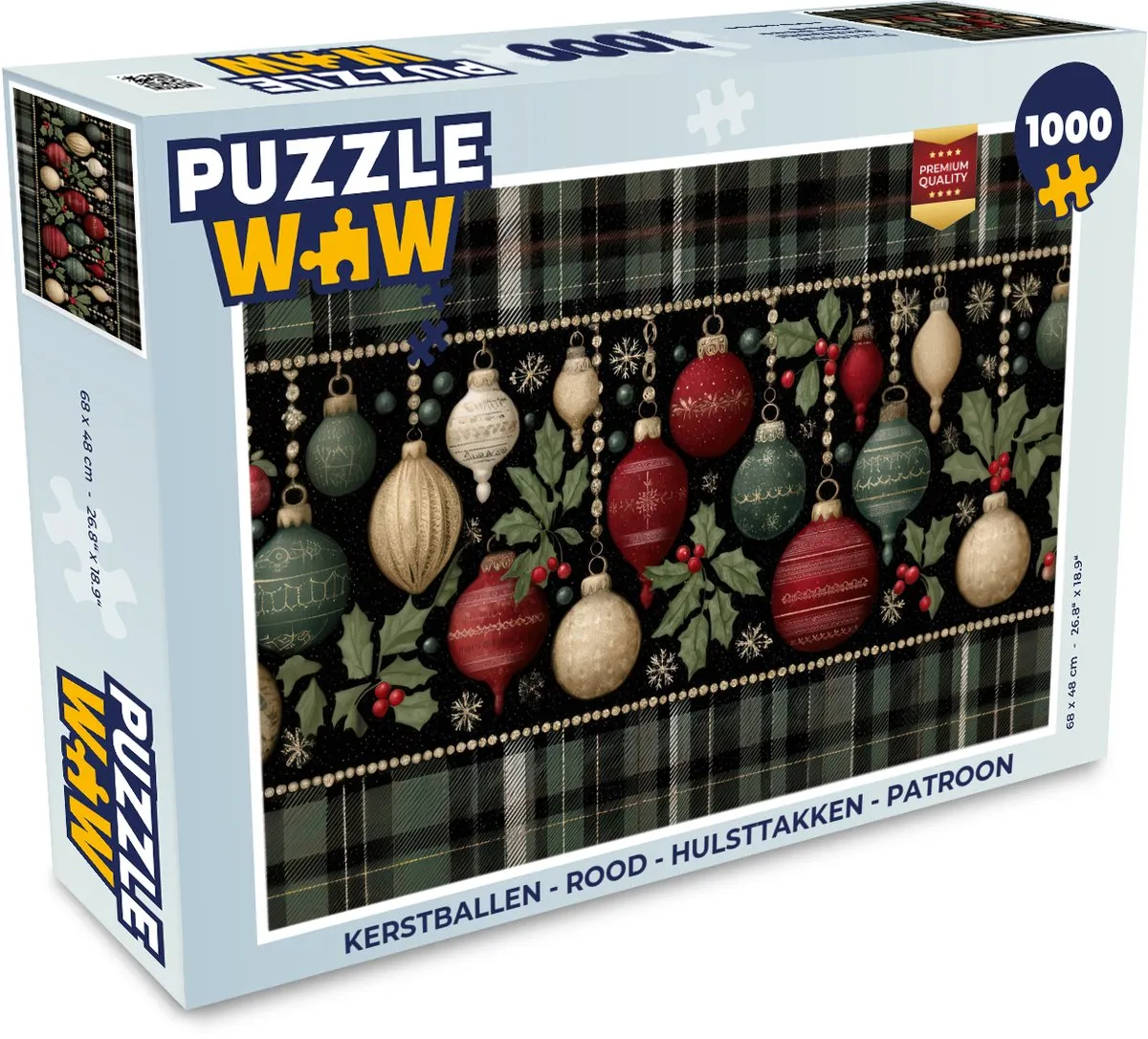 PuzzleWow Kerstballen Hulsttakken Patroon 1000 Stuks
