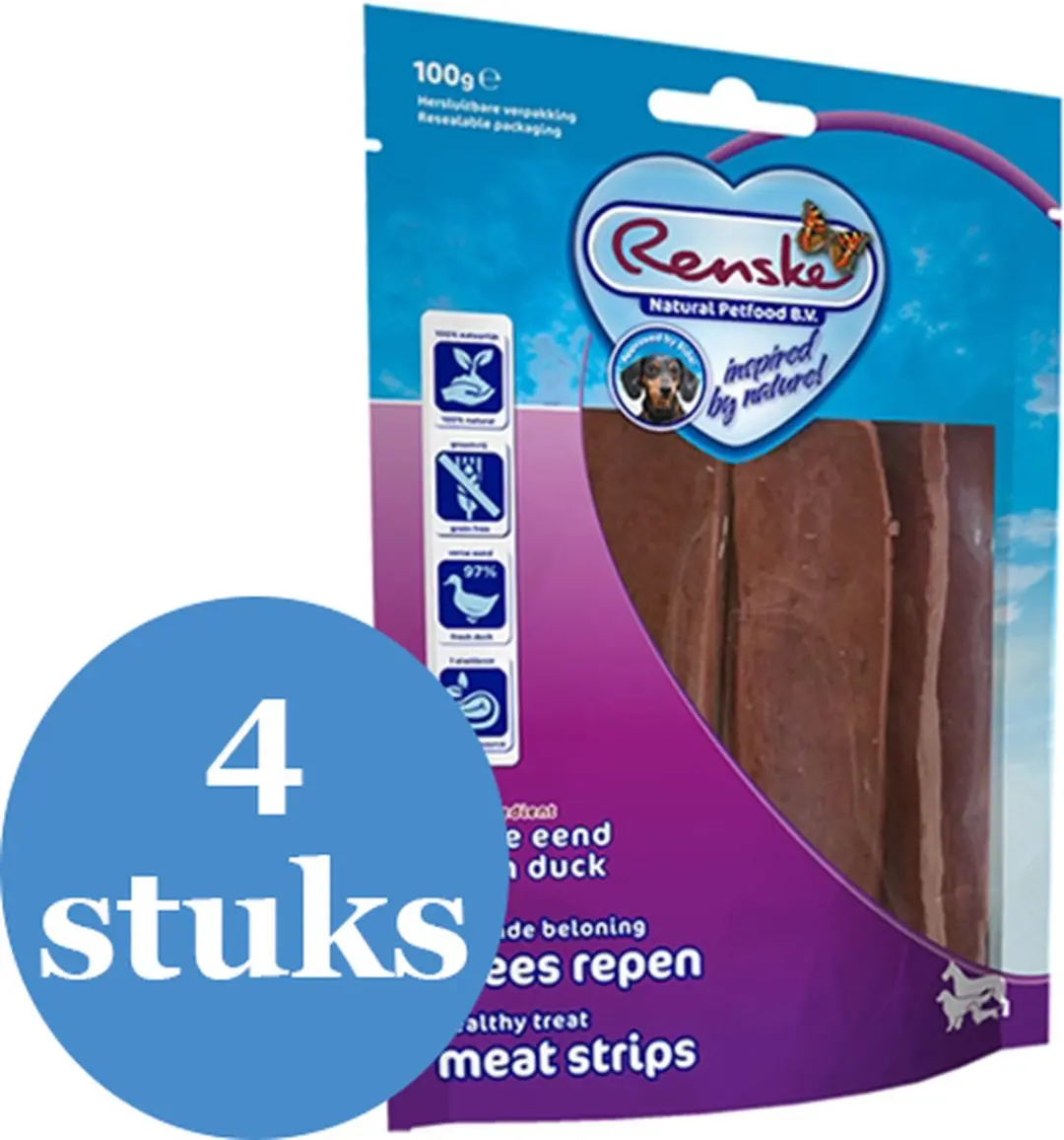 Renske Gezonde Beloning Vlees Strip Eend Hondensnack