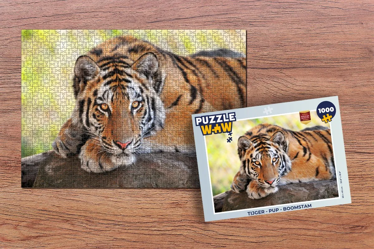 PuzzleWow Tijger - Pup Boomstam Legpuzzel 1000 Stuks - Multicolor